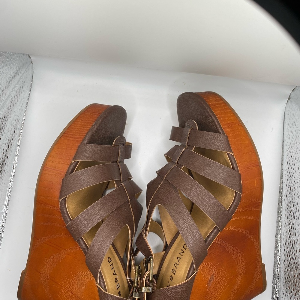 Lucky Brand LP- Leminah Women's Wedge Sandals Size 8 Leather Brown - Picture 6 of 6